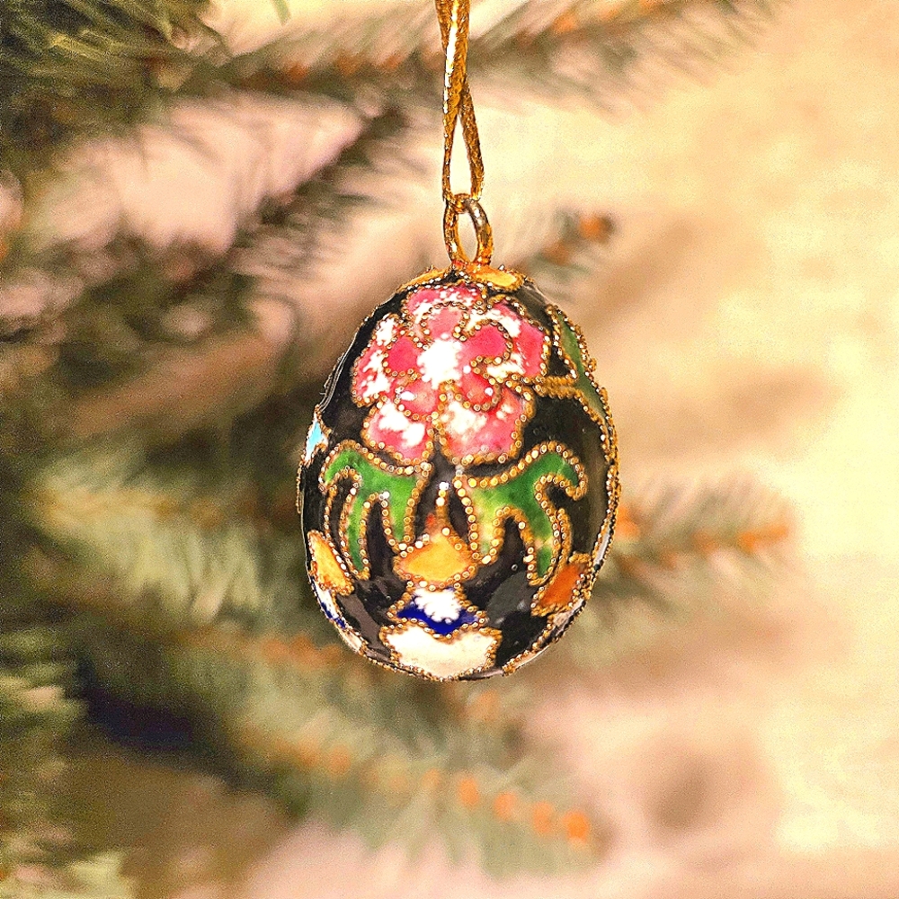 VTG Cloisonne Mini Egg Ornaments Set of 3, Enamel Brass Butterfly Floral, RARE - Picture 8 of 9